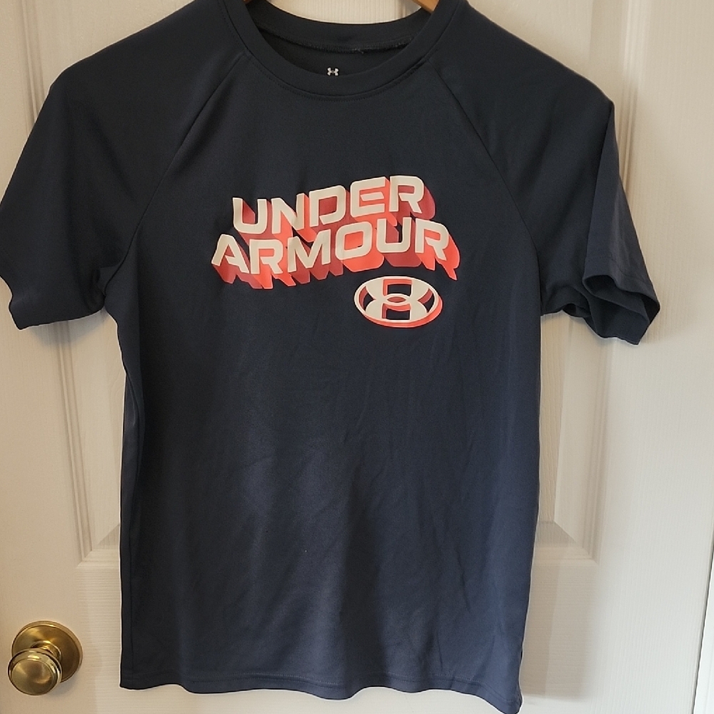 Under Armour Kids Dark Blue Tee with Red Graphic